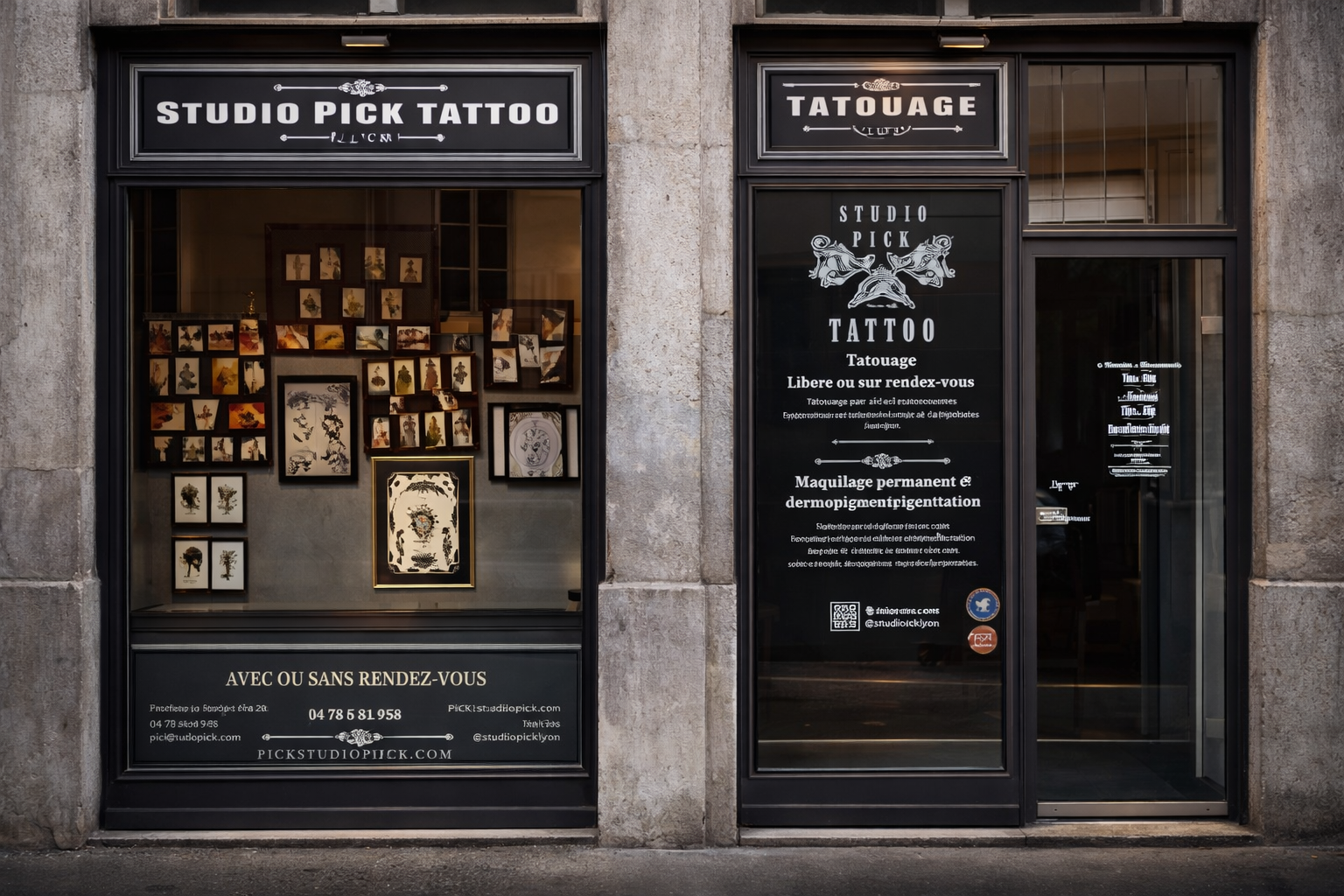 La vitrine du Studio Pick Tattoo, vos tatoueurs à Lyon